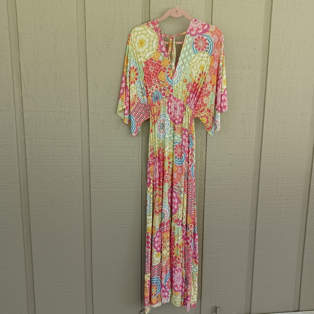 Gigi Moda Agio Maxi Dress One Size Women Boho Resort Wear Double V Neck Viscose - Picture 5 of 11